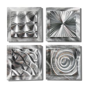 Modern Metal Wall Art, Multi Panel Wall Art, Abstract Silver Painting, Wall Hanging Office Decor - 4 Squares by Jon Allen