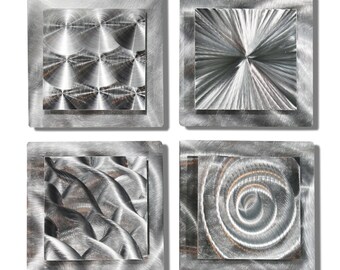 Modern Metal Wall Art, Multi Panel Wall Art, Abstract Silver Painting, Wall Hanging Office Decor - 4 Squares by Jon Allen