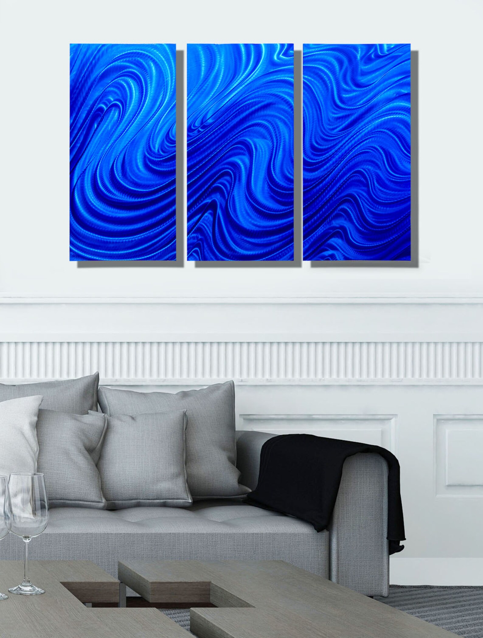 Blue Metal Wall Art Multi Panel Wall Art Abstract Painting Etsy