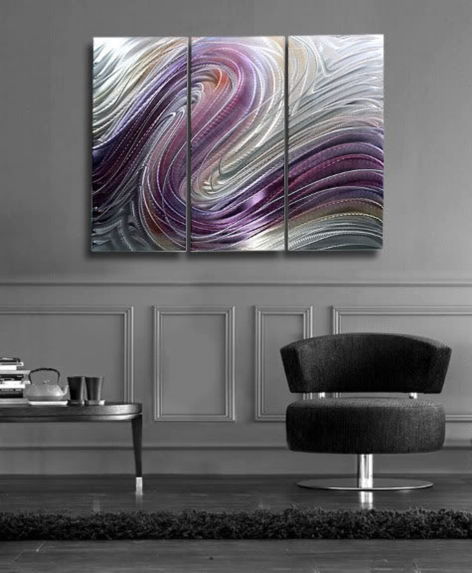 Silver & Purple Metal Wall Art Multi Panel Wall Art Abstract Etsy