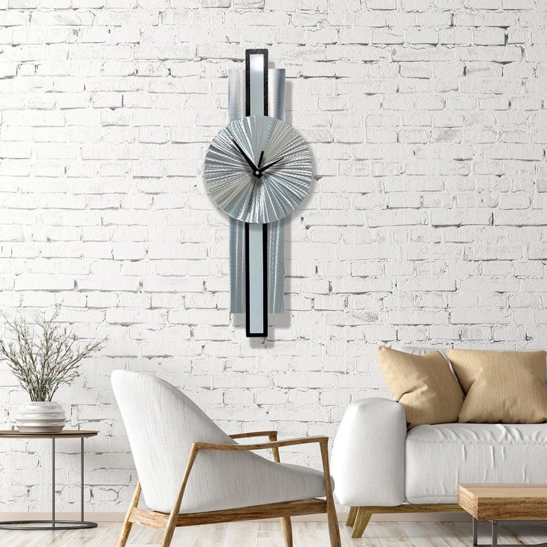 Metal Wall Clock, Silver & Grey Wall Clock, 31 x 9 Size Indoor Wall Hanging, Infinite Orbit Clock by Jon Allen image 6