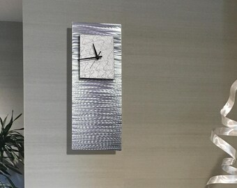 Functional Art, Modern Metal Wall Clock in White & Silver, Abstract Hanging Wall Clock, Metal Wall Art - Radiance Blanco by Jon Allen