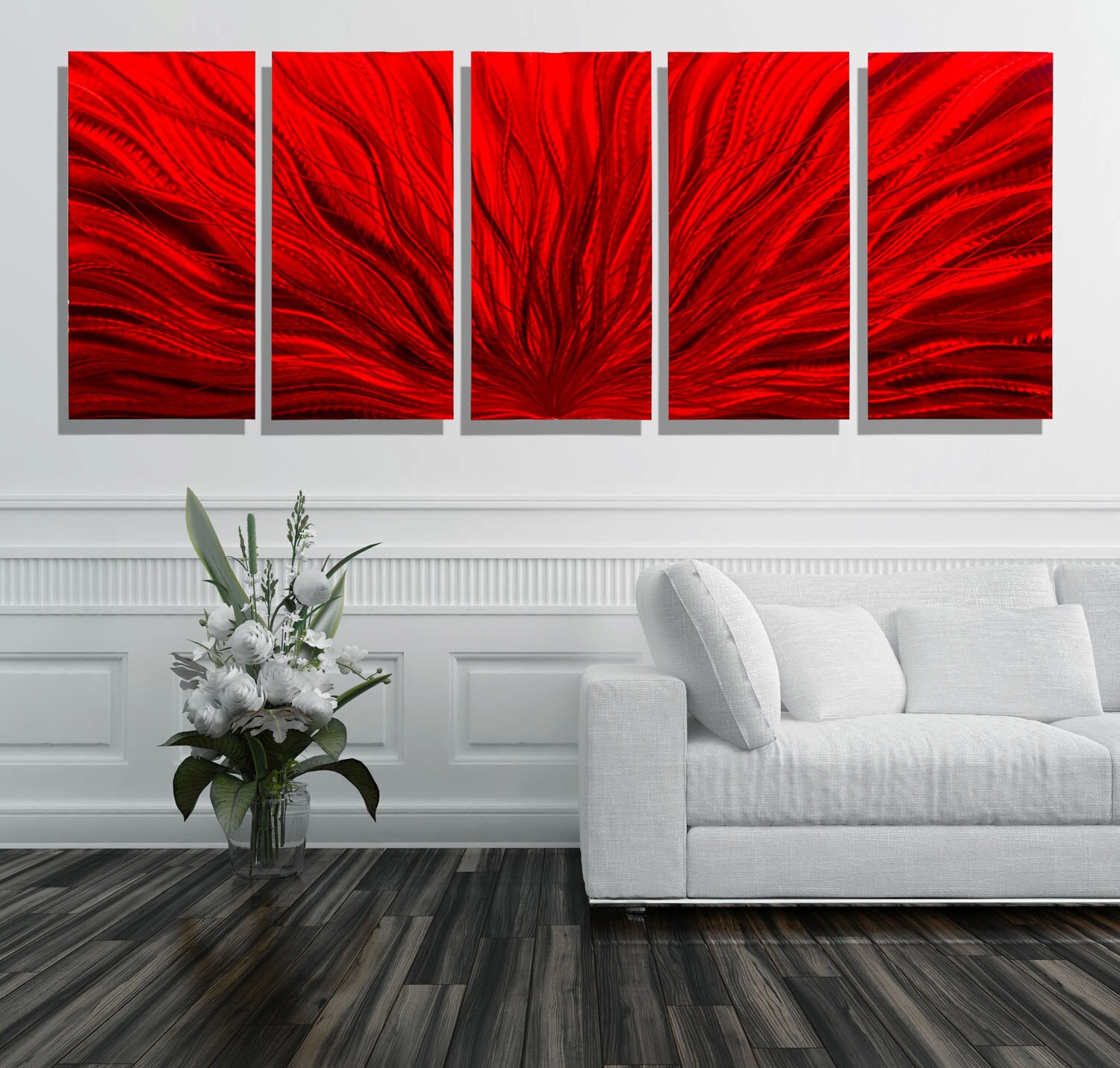 Large Red Modern Metal Wall Art Multi Panel Wall Art Office Etsy