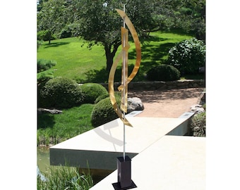 Metal Sculpture, Indoor Outdoor Art, Abstract Garden Sculpture, Modern Metal Art Gold Sculpture - Gold Centinal by Jon Allen
