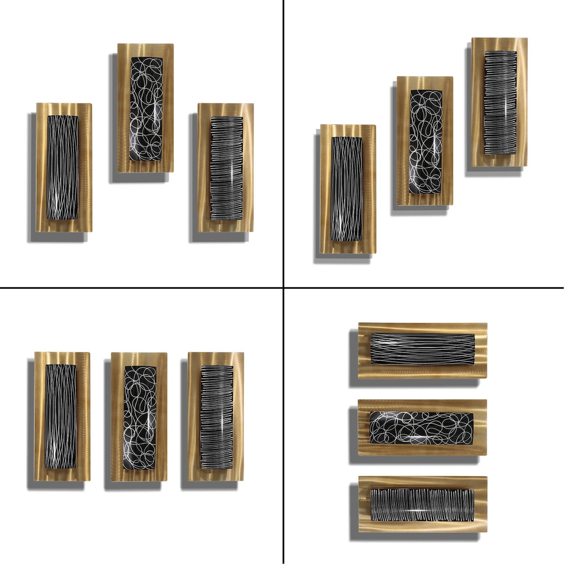 Gold Black Metal Wall Art Multi Panel Wall Art Abstract Etsy
