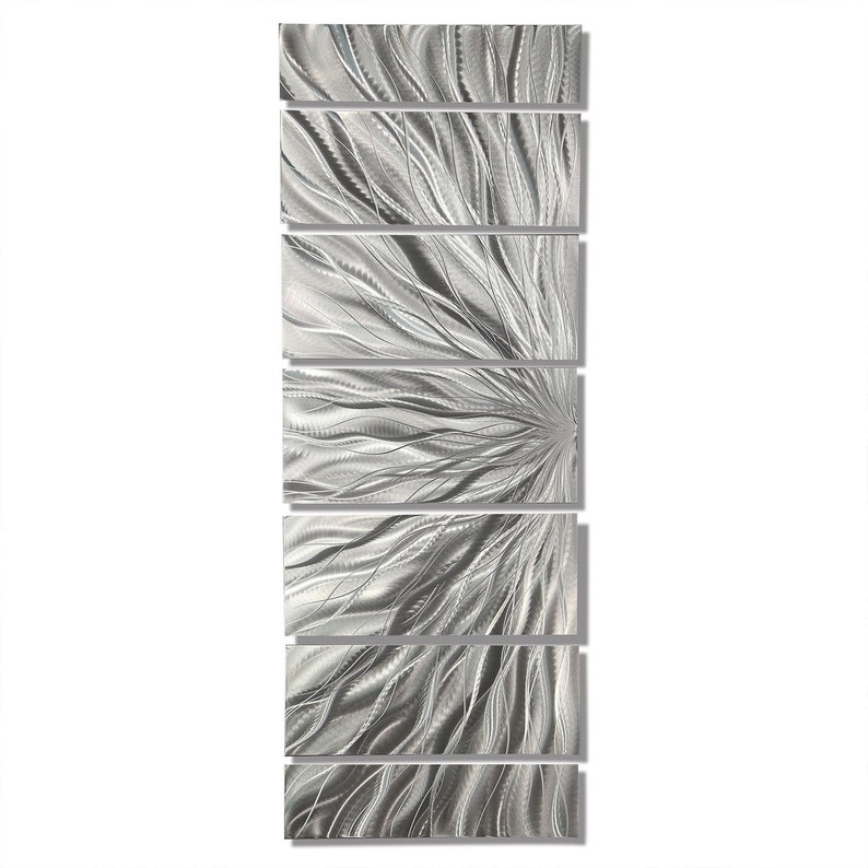 Statements2000 Large Metal Wall Art, Multi Panel Wall Art, Indoor Outdoor Art, Abstract Wall Hanging Sculpture Silver Plumage by Jon Allen image 8