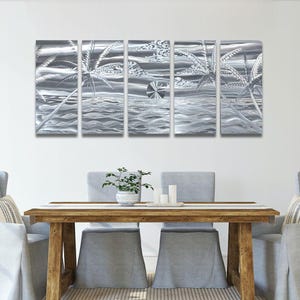 Tropical Metal Wall Art, Silver Triptych Indoor Outdoor Art