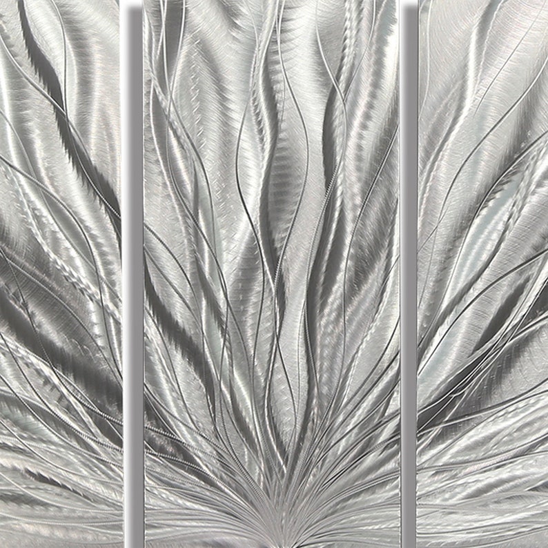 Statements2000 Large Metal Wall Art, Multi Panel Wall Art, Indoor Outdoor Art, Abstract Wall Hanging Sculpture Silver Plumage by Jon Allen image 9