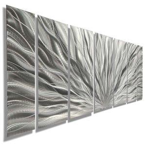 Large Metal Wall Art, Multi Panel Wall Art, Indoor Outdoor Art, Abstract Wall Hanging Sculpture - Silver Plumage by Jon Allen