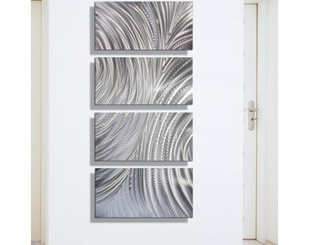 Metal Wall Art, Large Artwork, Silver Painting, Indoor Outdoor Art, Modern Abstract Office Decor Wall Hanging - Follow Through by Jon Allen