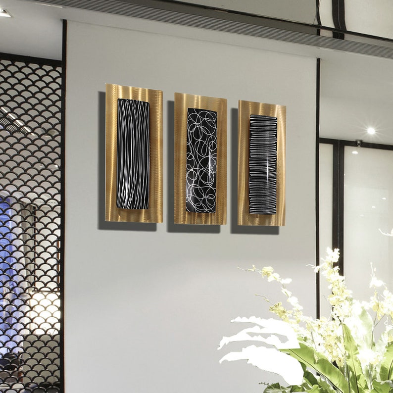 Gold Black Metal Wall Art Multi Panel Wall Art Abstract Etsy