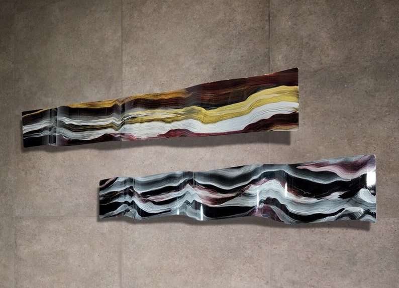 Abstract Wave Art Painting, Multicolor Metal Artwork, 46 x 6 x 2 Set of Two Metal Art, Contemporary Art by Jon Allen WAV 405 image 1