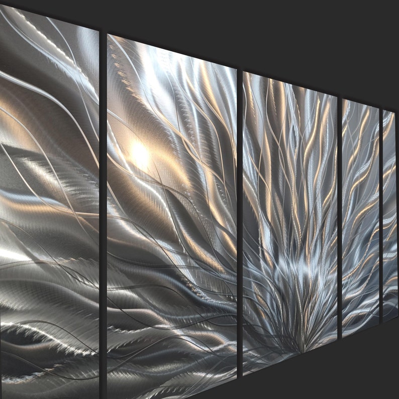 Large Metal Wall Art, Multi Panel Wall Art, Indoor Outdoor Art, Abstract Wall Hanging Sculpture Silver Plumage by Jon Allen image 5
