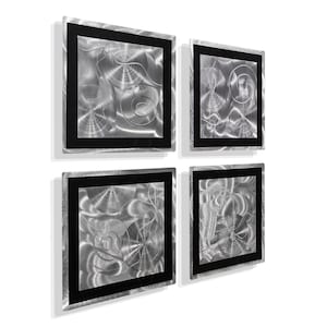 Metal Wall Art, Multi Panel Wall Art, Abstract Black & Silver Painting, Large Artwork, Wall Hanging Office Decor Fascination by Jon Allen image 1