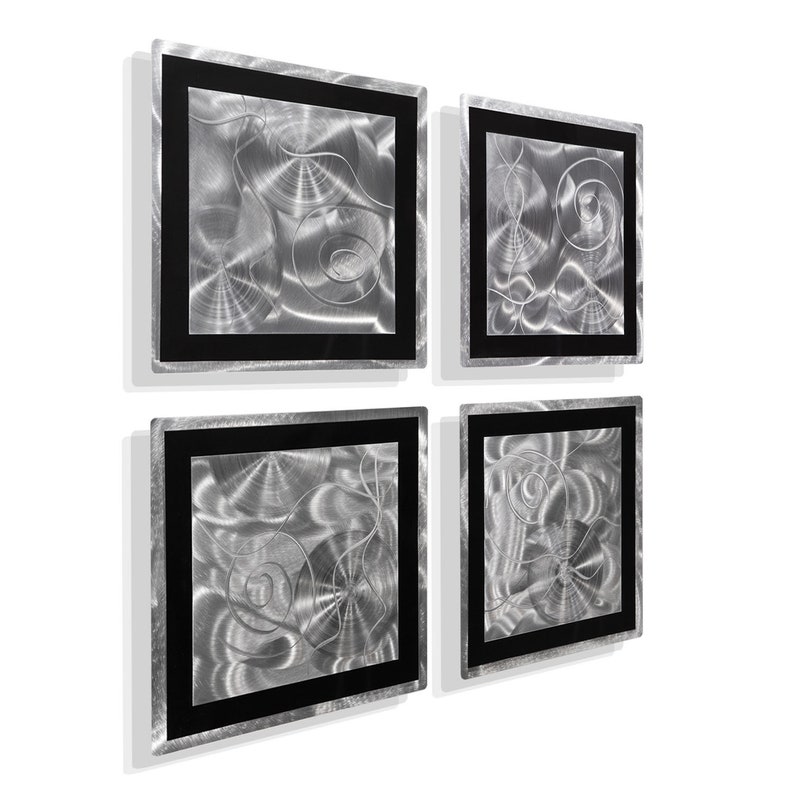 Metal Wall Art, Multi Panel Wall Art, Abstract Black & Silver Painting, Large Artwork, Wall Hanging Office Decor Fascination by Jon Allen image 1