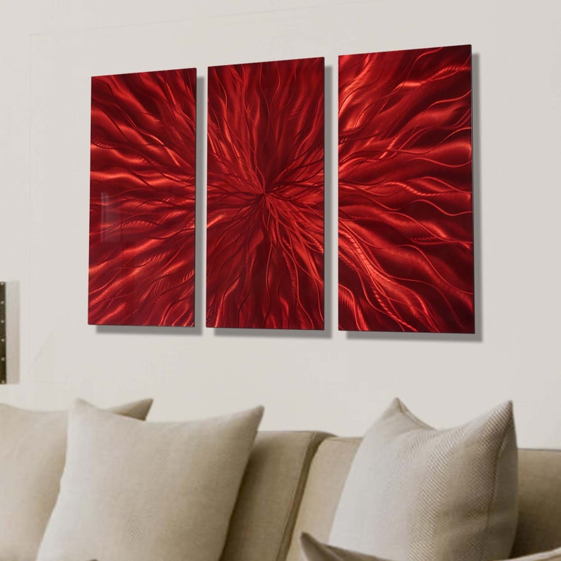 Red Metal Wall Art Multi Panel Wall Art Abstract Painting Etsy