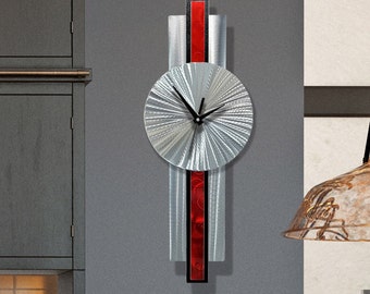 Infinite Orbit Clock Silver & Red