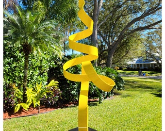 Yellow Abstract Metal Sculpture, Indoor Outdoor Art, Large Yard Sculpture Minimalist Art Garden Decor - Lemon Perfect Moment by Jon Allen