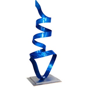 Metal Sculpture Modern Centerpiece, Indoor Outdoor Art, Coffee Table Decor, Small Statue Office Decor - Blue Whisper Accent by Jon Allen
