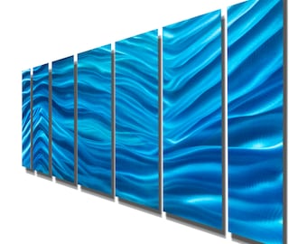 Abstract Painting, Metal Wall Art, Multi Panel Wall Art, Large Artwork, Wall Hanging Office Decor - Aqua Blue Wave II XL by Jon Allen