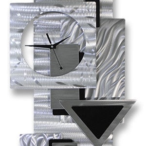 Metal Wall Clock Functional Art Silver & Black Modern Metal Art Hanging Timepiece Dynamic Notions 2 by Jon Allen image 2