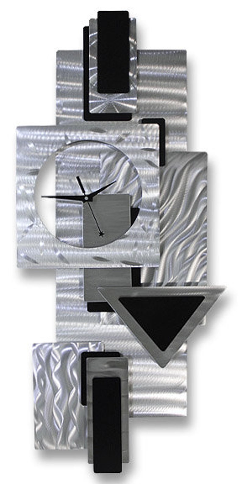 Metal Wall Clock Functional Art Silver & Black Modern Metal Art Hanging Timepiece Dynamic Notions 2 by Jon Allen image 2