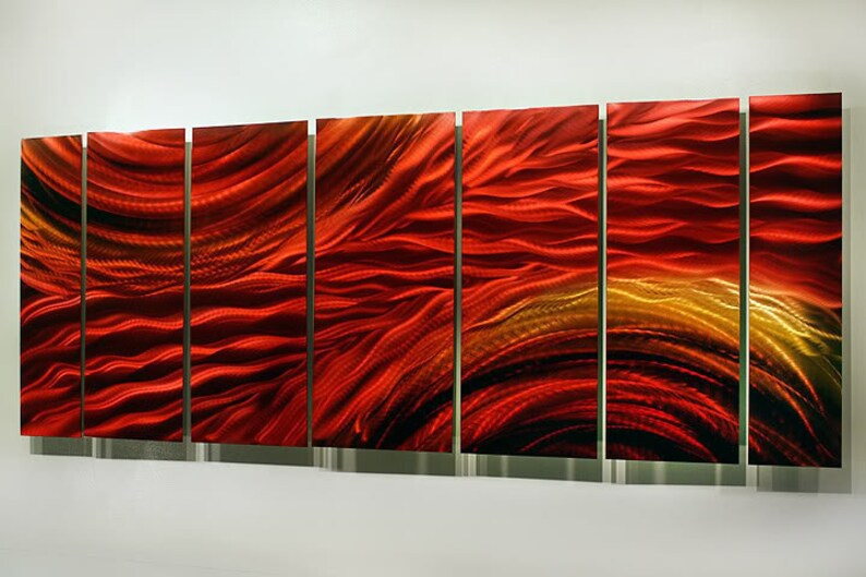 Large Red Orange & Gold Modern Metal Wall Art Indoor Etsy