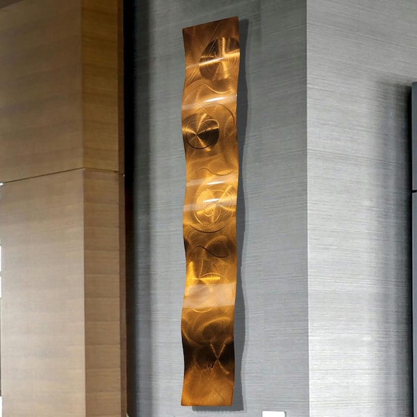 Copper Wave Metal Wall Art, Modern Sculpture by Jon Allen (46x6)
