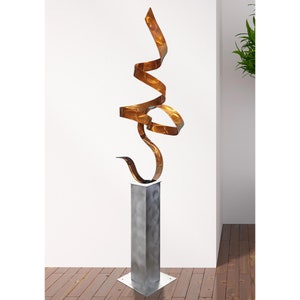 Abstract Metal Sculpture, Indoor Outdoor Art, Large Yard Sculpture Garden Statue Copper Perfect Moment Silver Base by Jon Allen image 8