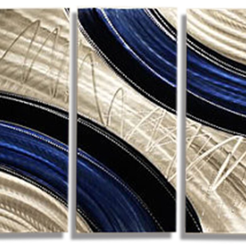 Silver & Blue Metal Wall Art Multi Panel Wall Art Abstract Etsy