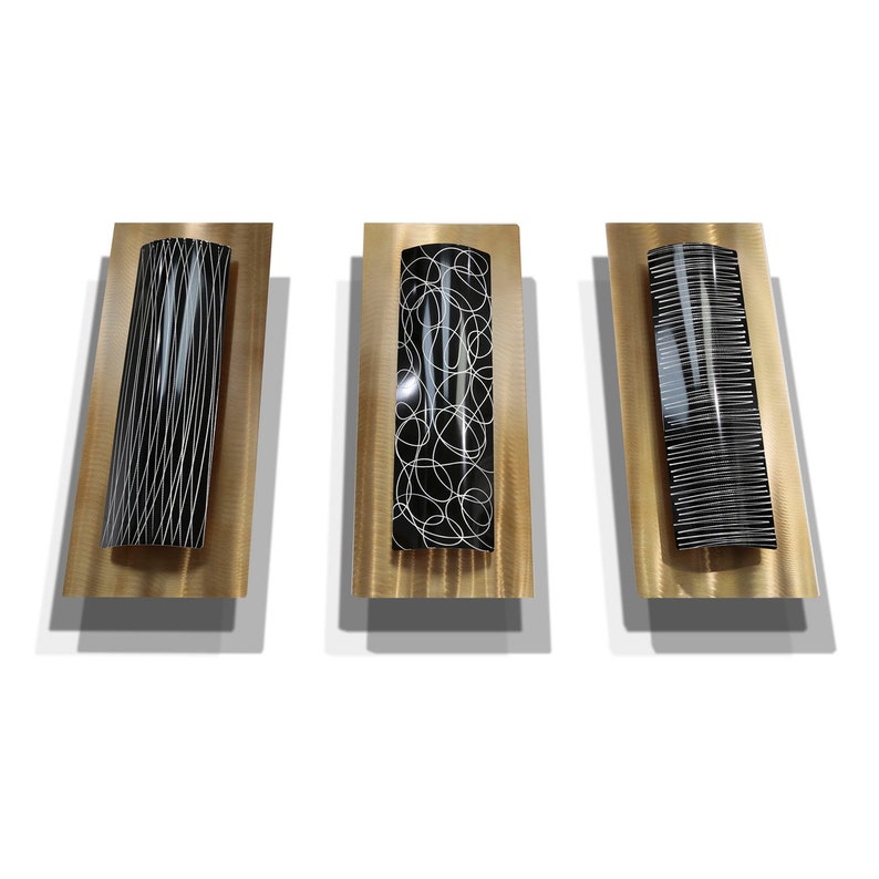 Gold Black Metal Wall Art Multi Panel Wall Art Abstract Etsy