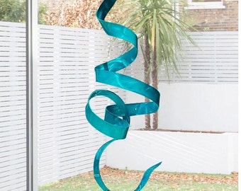 Large Teal Garden Sculpture - Modern Metal Art Sculpture for Indoor / Outdoor Display 60" tall - Teal Perfect Moment 24 by Jon Allen