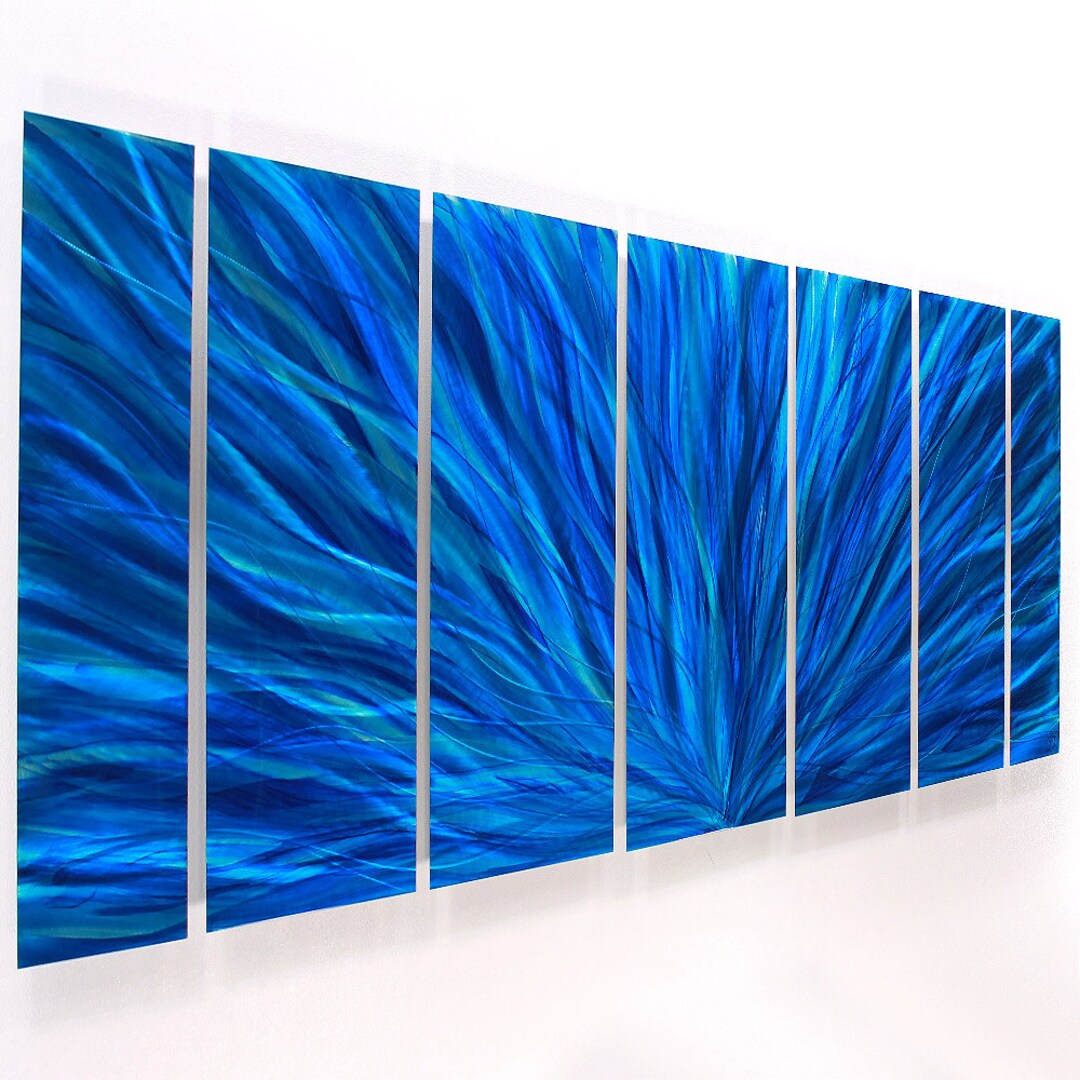 Blue Metal Wall Art Multi Panel Wall Art Abstract Painting Etsy