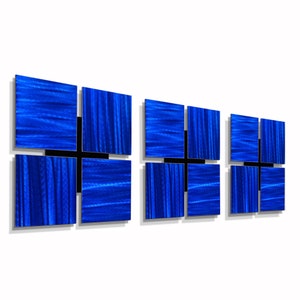 Blue Modern Metal Wall Art, Abstract Metal Accent, Set of Three, Contemporary Home & Office Decor - 3 of a Kind Blue by Jon Allen