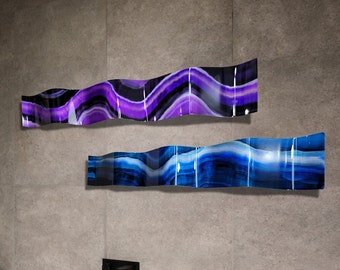 Set of 2 Abstract Wave Art, Multicolor Sculpture Arts, 46" x 6" x 2" Each Size Indoor Wall Hanging, Contemporary Art by Jon Allen - WAV 396