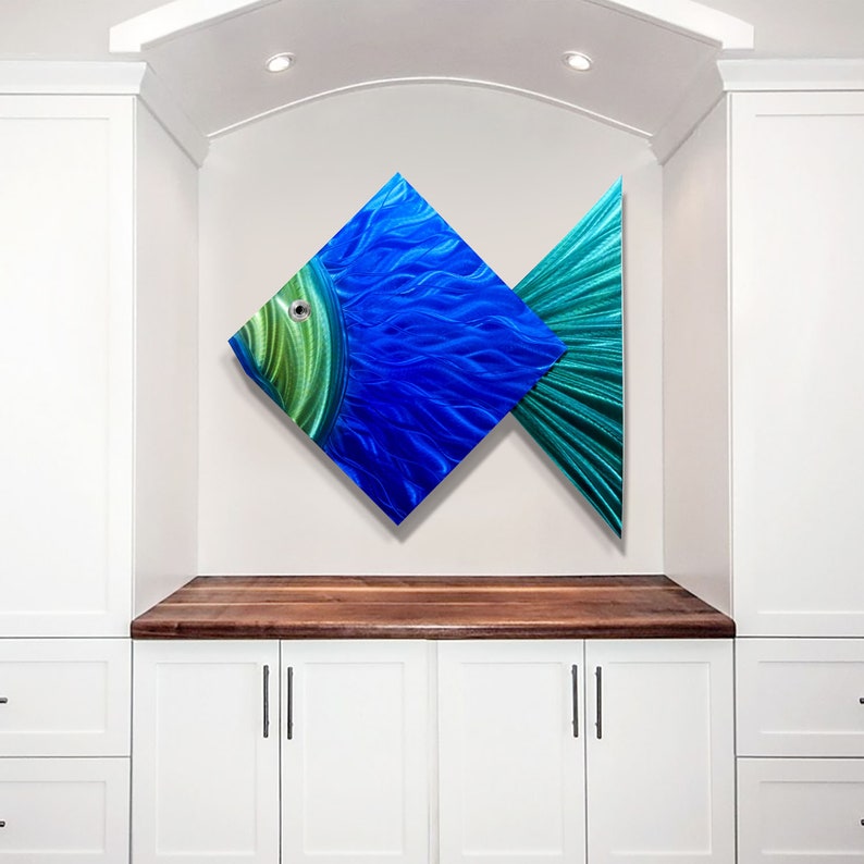 Tropical Metal Wall Art Fish Modern Metal Painting Large Etsy