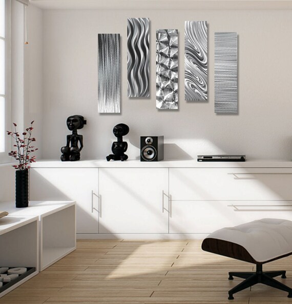 Large Silver Modern Metal Wall Art Contemporary Sculpture Abstract Decor Accent 5 Easy Pieces By Jon Allen