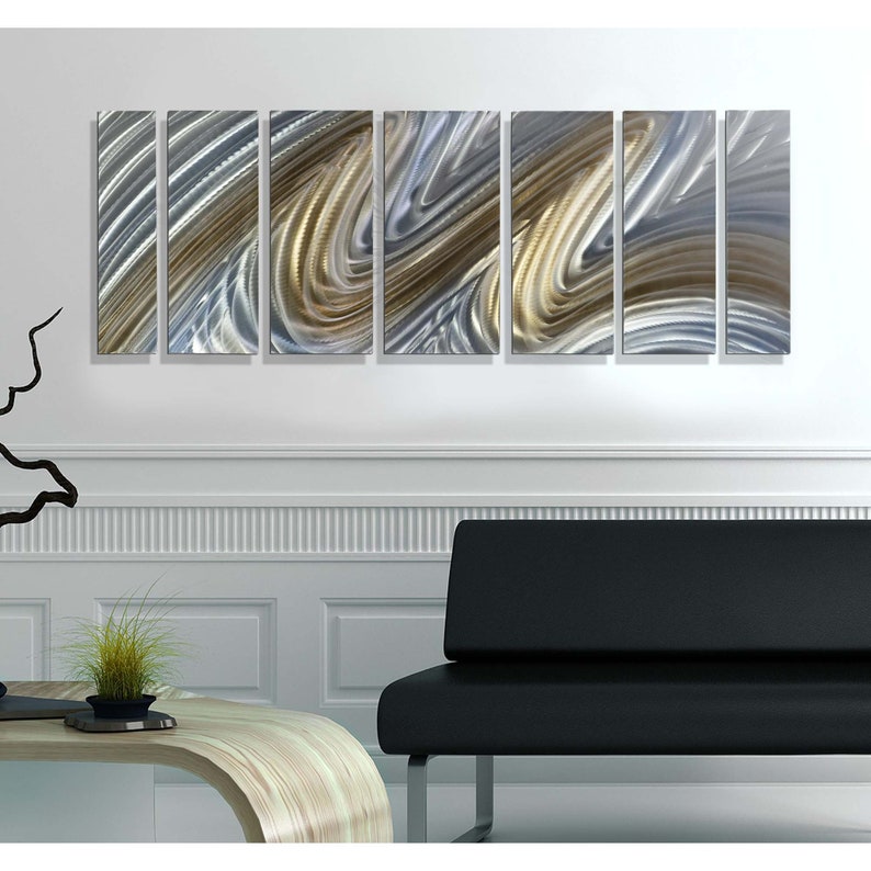 Blue & Gold Metal Wall Art Multi Panel Wall Art Abstract Etsy