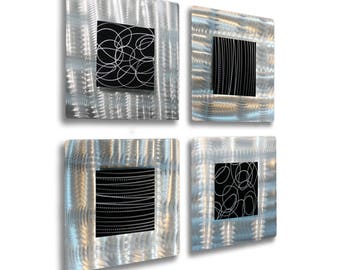Metal Wall Art, Multi Panel Wall Art, Abstract Black & Silver Painting, Large Artwork, Wall Hanging Office Decor- Freestyle by Jon Allen