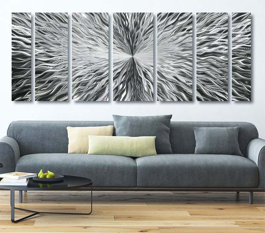 Extra Large Modern Metal Wall Art In Silver Contemporary Etsy