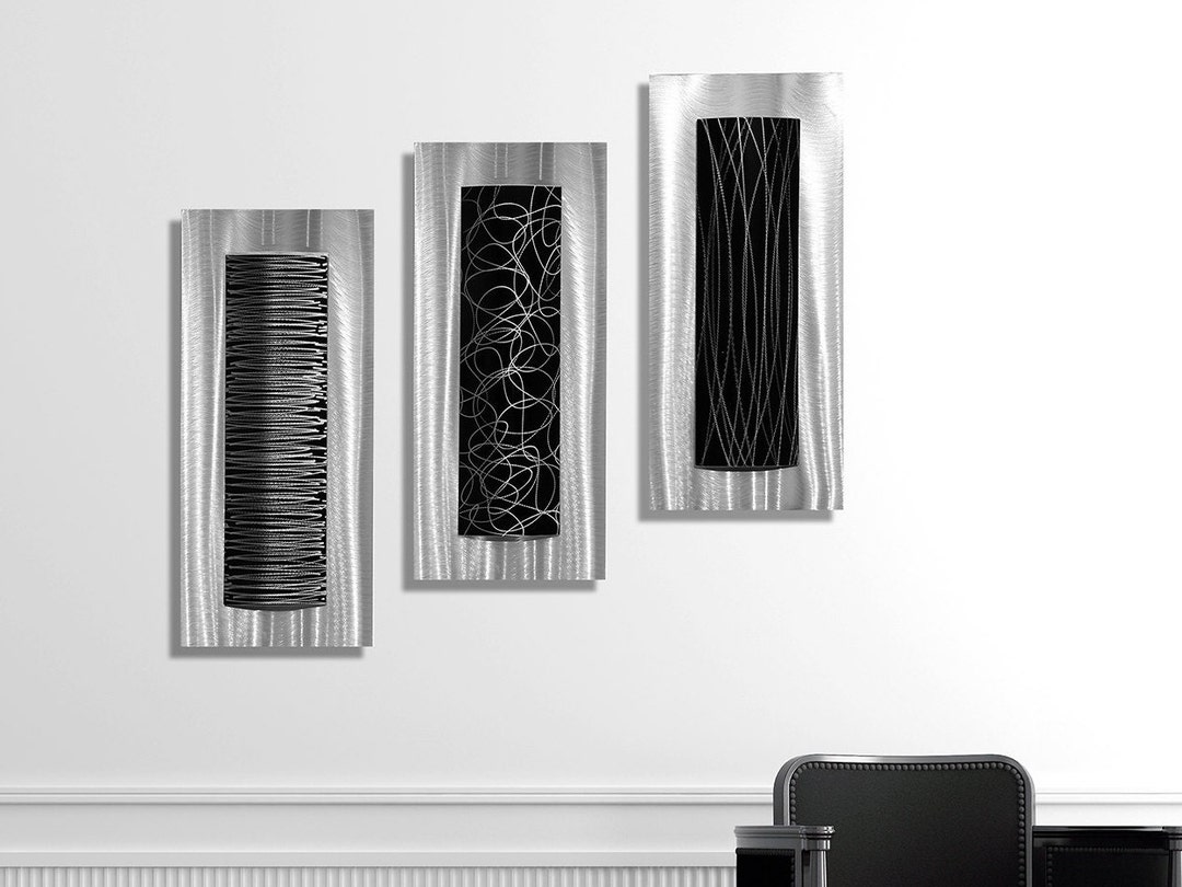 Silver & Black Metal Wall Art, Modern Metal Art, Abstract Art, Wall Sculpture, Wall Hanging