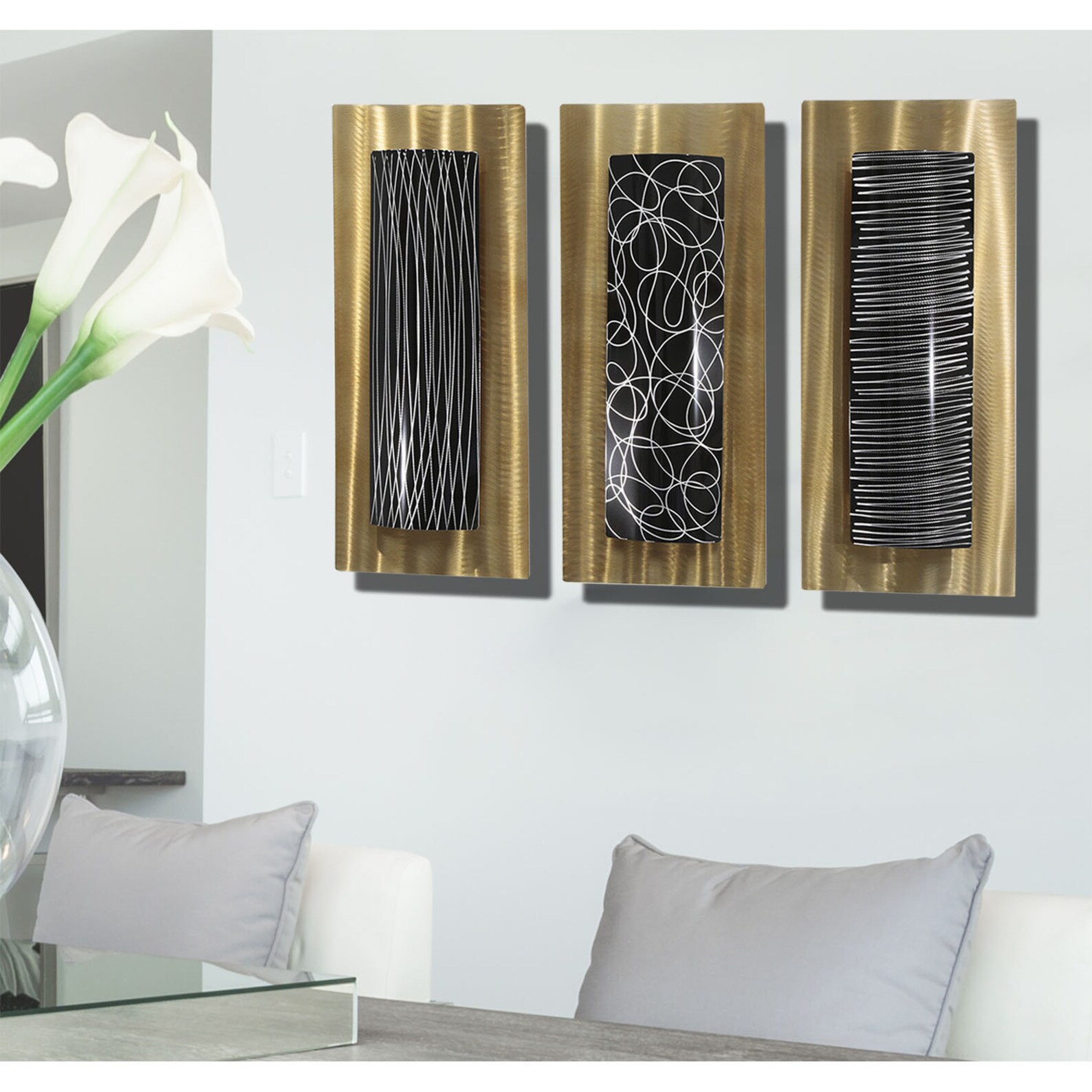 Gold Black Metal Wall Art Multi Panel Wall Art Abstract Etsy