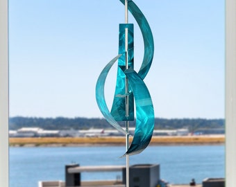 Abstract Metal Sculpture, Aqua Metal Art Sculpture, 36" x 12" x 12" Size Outdoor Centerpiece Metal Decor, Aqua Serenity by Jon Allen