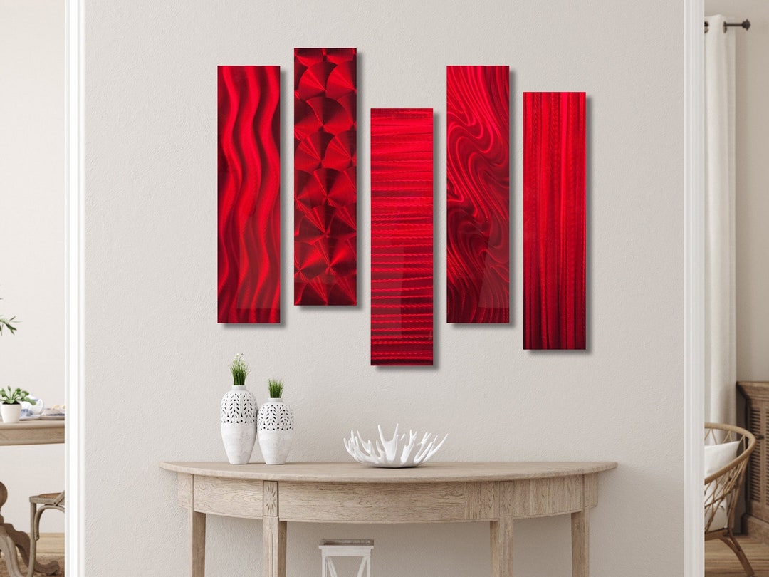 Modern Red Abstract Painting Metal Wall Art Multi Panel Wall - Etsy