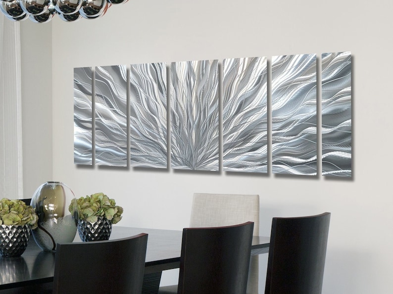 Large Metal Wall Art, Multi Panel Wall Art, Indoor Outdoor Art, Abstract Wall Hanging Sculpture Silver Plumage by Jon Allen Bild 4