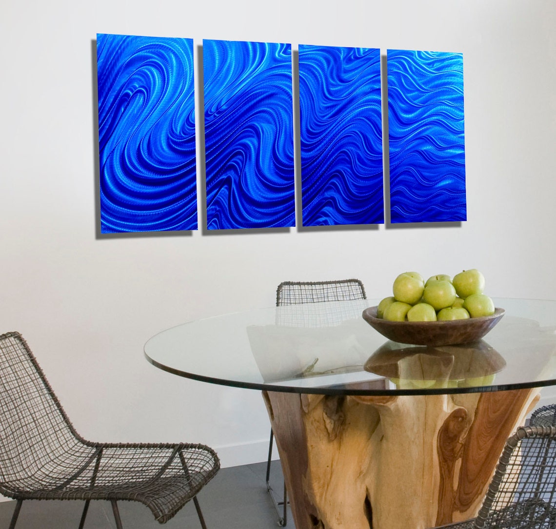Blue Abstract Painting Metal Wall Art Multi Panel Wall Art Etsy