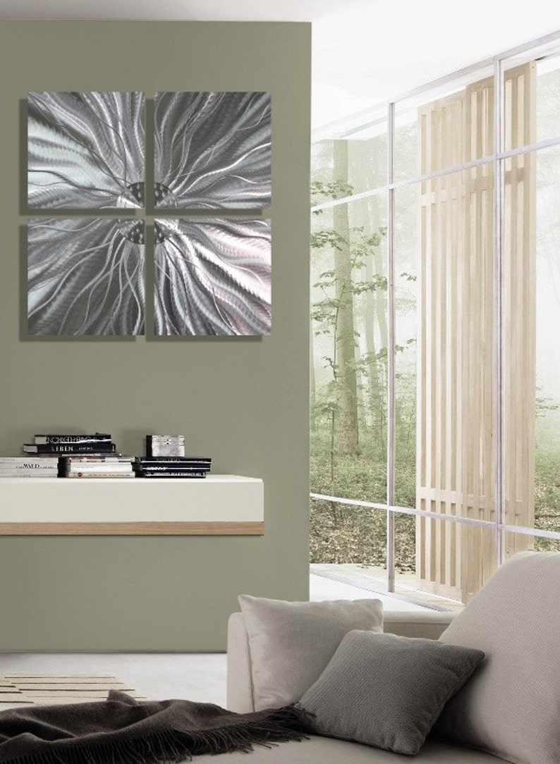 Metal Wall Art Large Artwork Silver Painting Indoor Outdoor Etsy
