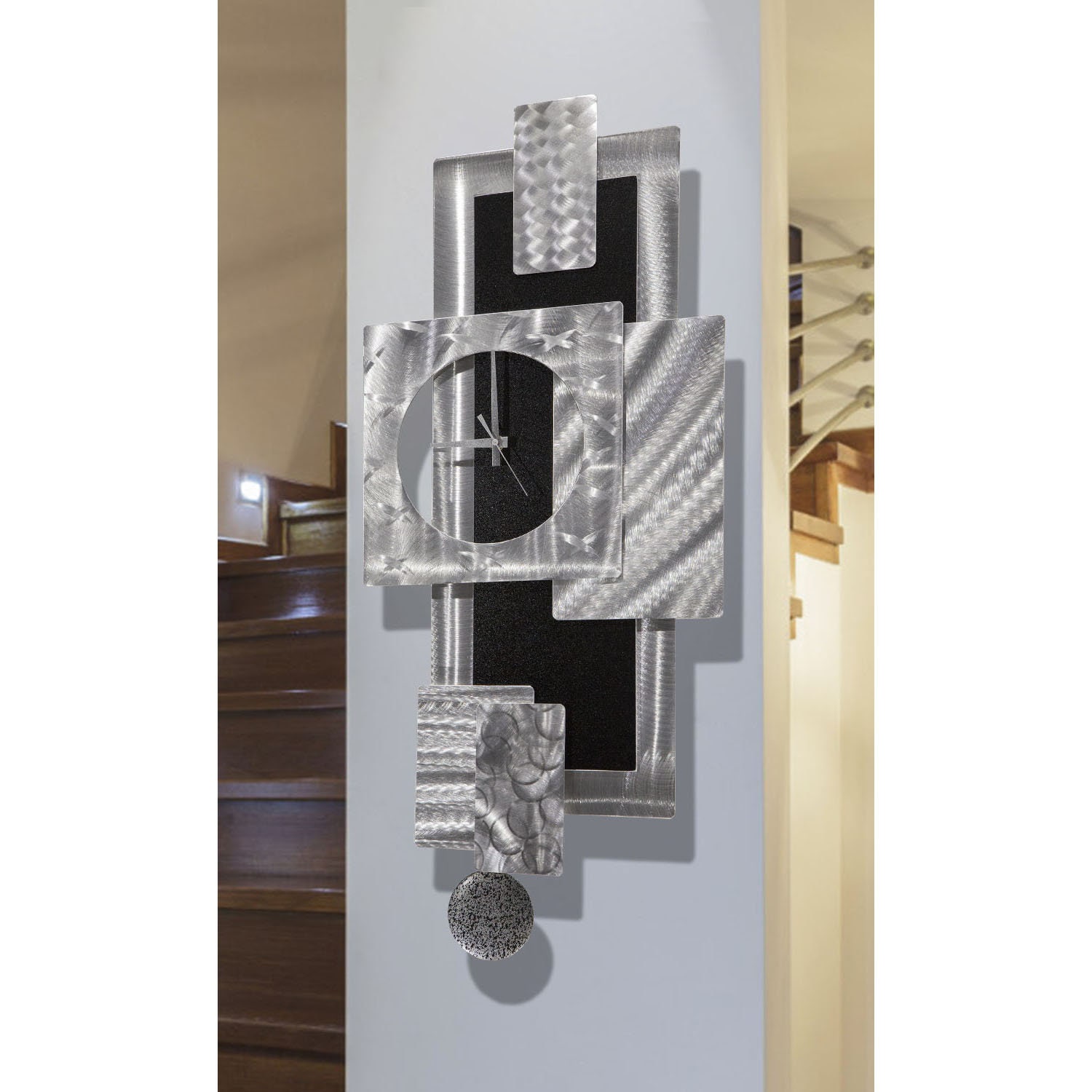 Grande Horloge Murale Métallique - Art Fonctionnel Abstrait Pendule Clock Modern Metal Hanging Timep