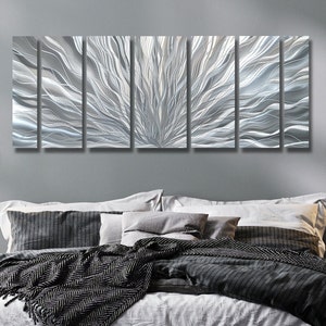 Statements2000 Large Metal Wall Art, Multi Panel Wall Art, Indoor Outdoor Art, Abstract Wall Hanging Sculpture Silver Plumage by Jon Allen image 3