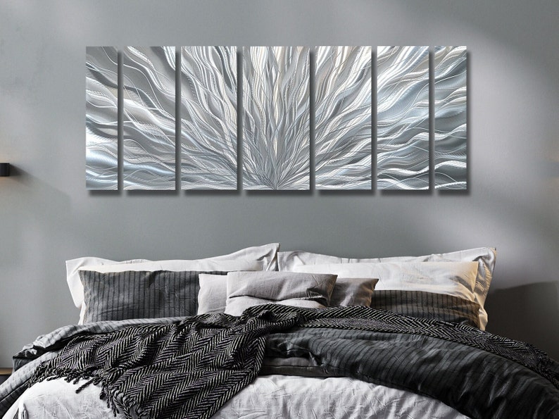 Large Metal Wall Art, Multi Panel Wall Art, Indoor Outdoor Art, Abstract Wall Hanging Sculpture Silver Plumage by Jon Allen image 3
